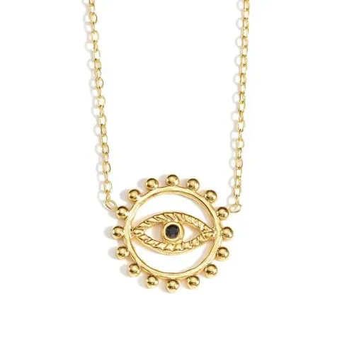 NTM3721 18K Gold Plated Hollow Circle Evil Eye Necklace Stainless Steel Women's Jewelry