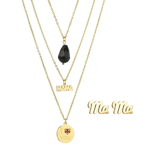 NTM3369 Love Letter Round Tag Necklace Set Stainless Steel Sweater Chain Jewelry