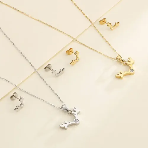 NTM2705 Cute Swan Necklace and Earrings Set for Women Stainless Steel Jewelry
