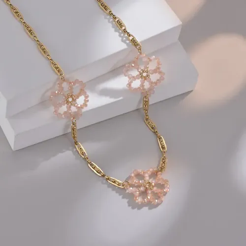 NTM3340 14K Gold Flower Bead Necklace for Women Stainless Steel Clavicle Chain