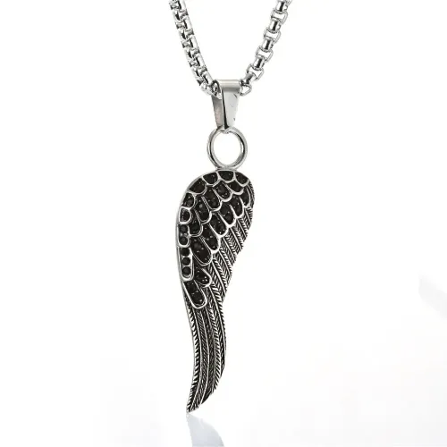 NTM2264 Diamond Feather Pendant Gothic Women's Stainless Steel Necklace
