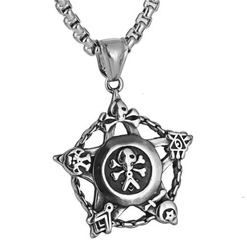 NTM2138 Stainless Steel Pentagram Skull Pendant Necklace Gothic Charm Jewelry