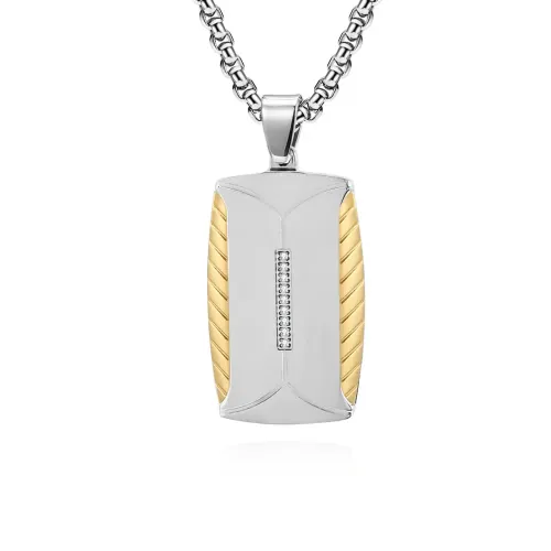 NTM1261 Men's European Style Tire Tread Stone Inlay Dog Tag Stainless Steel Pendant