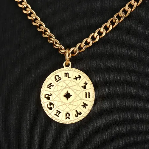 NTM2790 Abstract Zodiac Sign Double Layered Sweater Chain Stainless Steel Chunky Necklace for Women