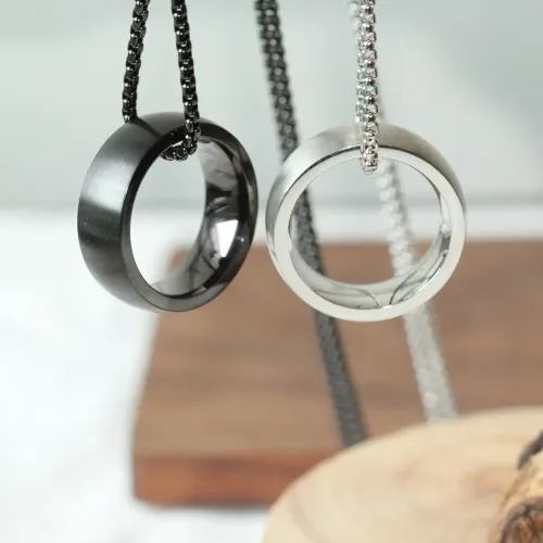 NTM1295 Essential Pearl Circle Pendant Sweater Chain Stainless Steel Necklace Must Have