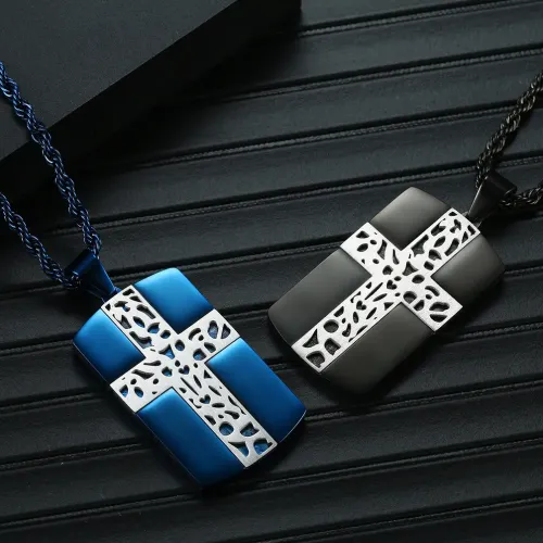 NTM1121 Men's Titanium Steel Hollow Cross Pendant Stainless Steel Necklace
