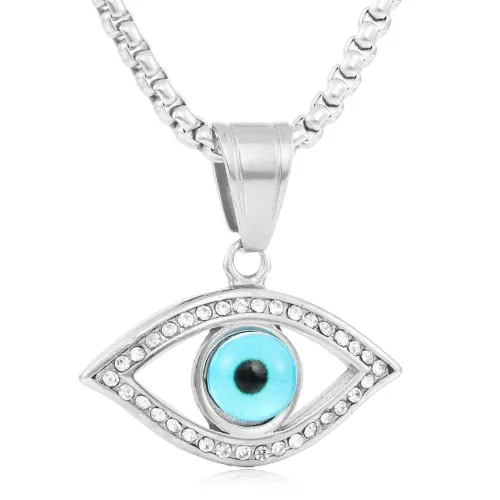 NTM1420 Bling Eye Pendant Punk Necklace Stainless Steel Bejeweled Eye Charm