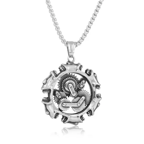 NTM1388 Mechanical Gear Skull Pendant Punk Stainless Steel Gear Necklace