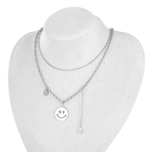NTM2866 Stainless Steel Smiley Face Pendant Necklace Clavicle Chain Fashion Jewelry