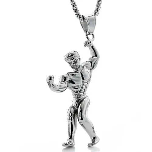 NTM2293 Fitness Model Muscle Pendant Unisex Stainless Steel Necklace