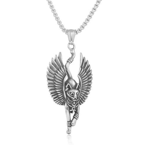 NTM1382 Egyptian Cat Goddess Pendant Punk Stainless Steel Animal Necklace