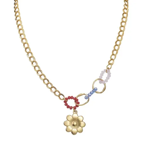NTM3416 Gold Plated Stainless Steel Flower Necklace Women's OL Sweater Chain