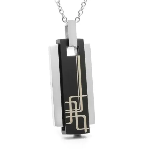 NTM2058 Layered Pendant Necklace for Women Engraved Stainless Steel Rectangular Charm