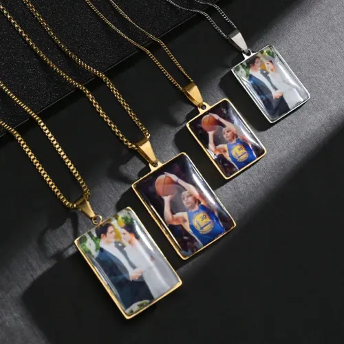 NTM3351 Custom Square Photo Pendant Necklace for Couples Hollow Stainless Steel