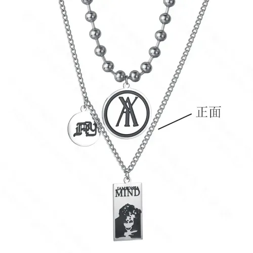 NTM3718 Hip Hop Multi Layered Necklace Set Stainless Steel Beaded Dog Tag Letter Pendant