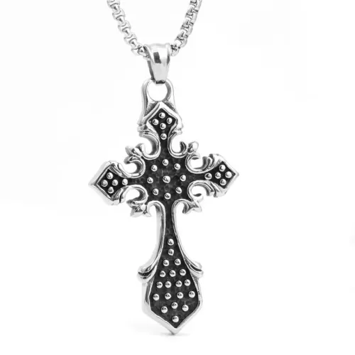 NTM2080 Cross Pendant Necklace Men's Stainless Steel Point Crucifix