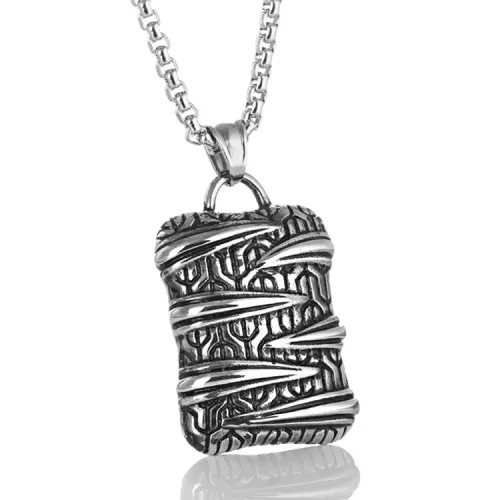 NTM2214 Carved Pendant Punk Necklace Cast Stainless Steel Long Tag