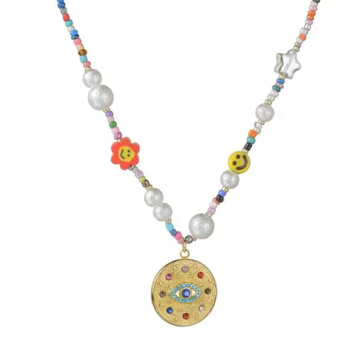NTM3467 Bohemian Evil Eye Necklace for Women Colorful Beaded Choker