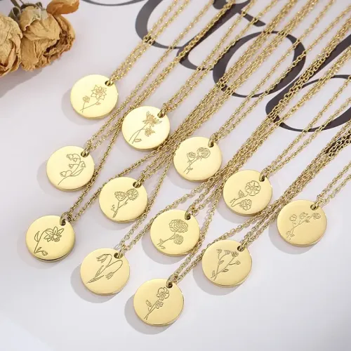 NTM2675 Stainless Steel Birth Flower Pendant Necklace Perfect Mother's Day Gift