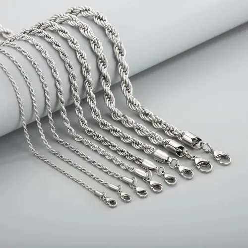 NTM2405 Thick Thin Pendant Chains Unisex Stainless Steel Twisted Rope Necklace
