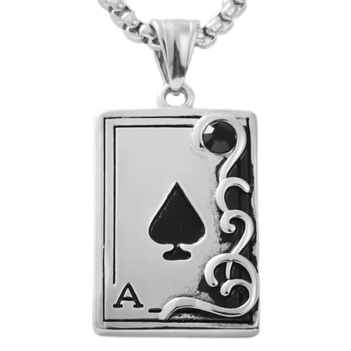 NTM1755 Poker Card Pendant Stainless Steel Playing Card Necklace