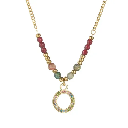 NTM3480 14K Gold Colorful Beaded Cubic Zirconia Pendant Necklace Women's Clavicle Chain