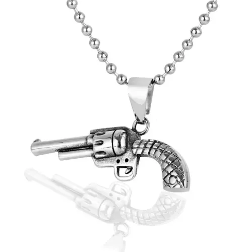 NTM2125 Revolver Pistol Pendant Necklace Soldier's Choice Stainless Steel Handgun Charm