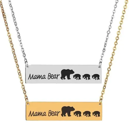 NTM3816 Mama Bear Pendant Necklace – Stainless Steel Family Jewelry Perfect Mother's Day Gift