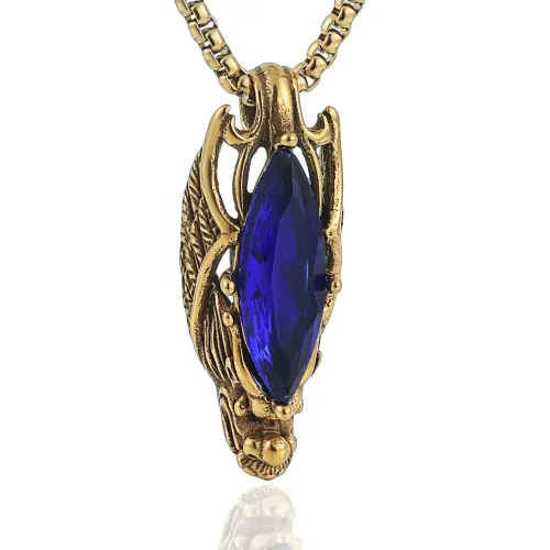 NTM1491 Multicolor Dragon Pendant Punk Necklace with Stainless Steel Gemstone Dragon Charm