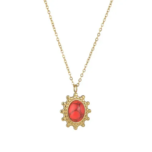 NTM3450 14K Gold Irregular Turquoise Pendant Necklace for Women Stainless Steel Fine Jewelry
