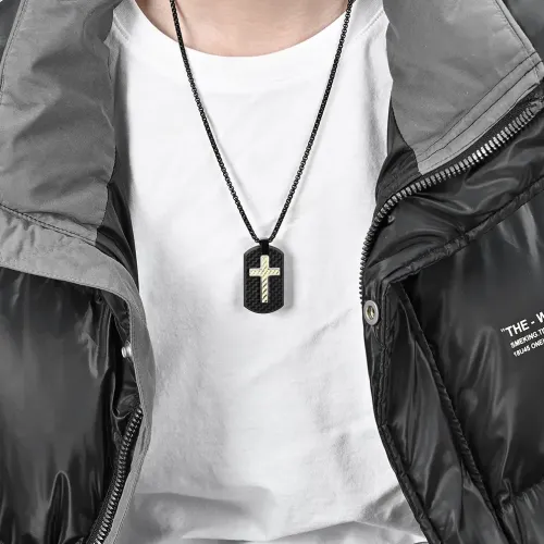 NTM1205 Men's Dog Tag Pendant Hip Hop Carbon Fiber Stainless Steel Necklace