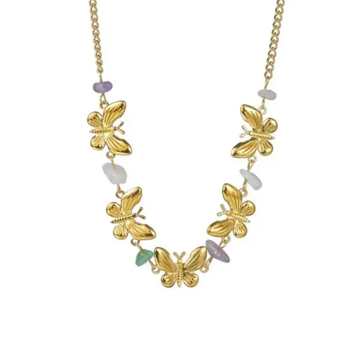 NTM3399 Stainless Steel Butterfly Pendant Necklace for Women Sweater Chain Accessory