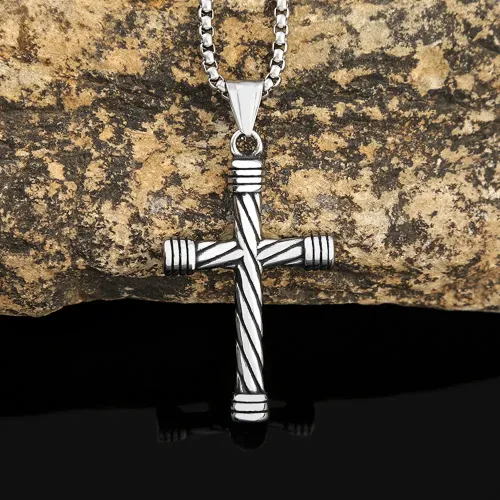 NTM938 Twisted Cross Necklace Unisex Hip Hop Stainless Steel Pendant