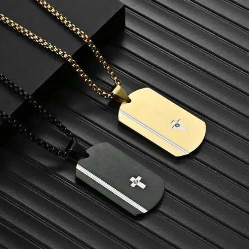 NTM1093 Men's Fashion Necklace with Laser Engraved Cross Stainless Steel Pendant