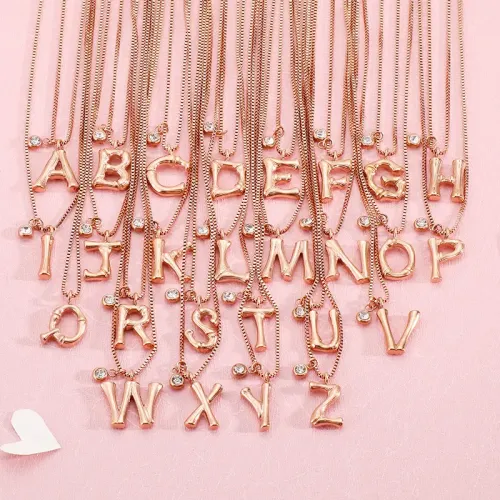 NTM2897 26 Letter Pendants Stainless Steel Rose Gold Alphabet Necklace for Women