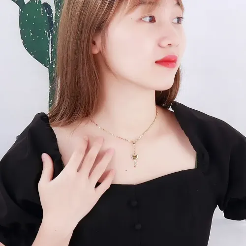 NTM2628 Gold Key Pendant Stainless Steel Necklace for Women Elegant Jewelry Piece