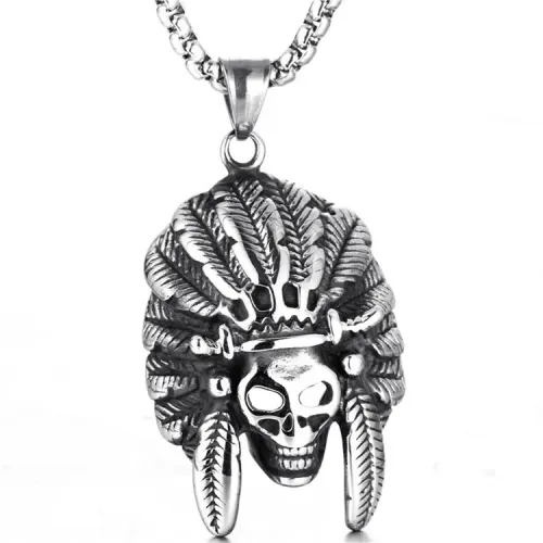 NTM2192 Native American Pendant Sports Necklace Stainless Steel Tribal Figure Charm
