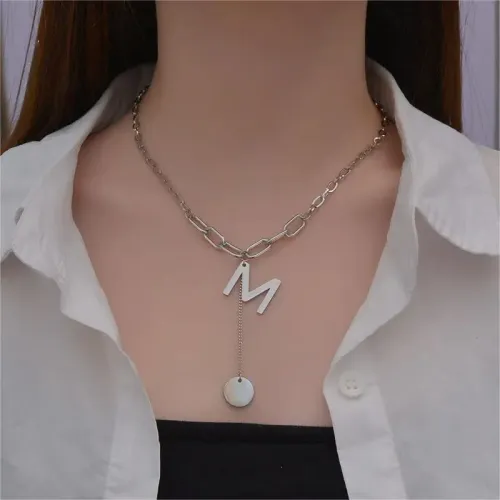 NTM3877 M Letter Stainless Steel Long Chain Choker Chunky Clavicle Necklace for Women
