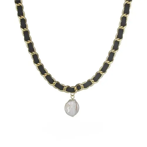 NTM3523 Pearl Pendant Leather Cord Choker Women's Clavicle Chain Necklace Jewelry