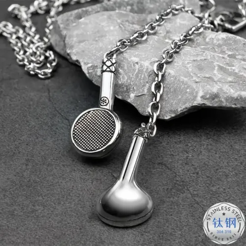 NTM3301 Men's Hip Hop Headphone Pendant Sweater Chain Necklace Stainless Steel Jewelry