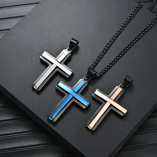NTM1254 Bold Stainless Steel Cross Pendant Striking Unisex Religious Necklace