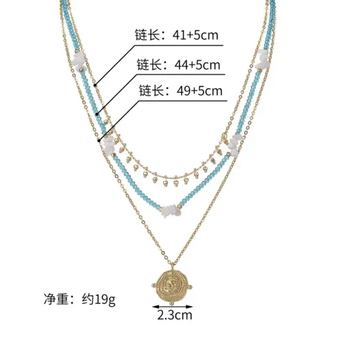 NTM3725 Layered 14K Gold Plated Stainless Steel Necklace for Women Multi Strand Jewelry