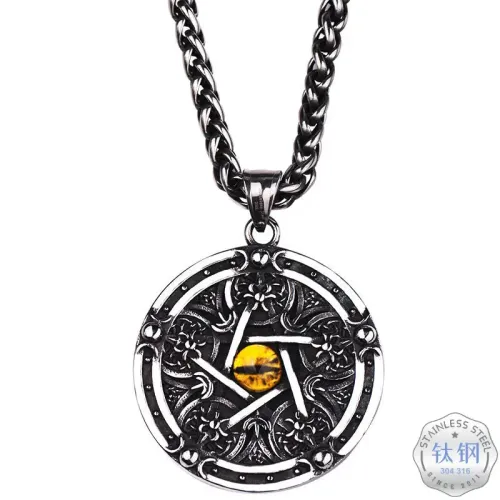 NTM3279 Evil Eye Pendant Hip Hop Necklace Stainless Steel Sweater Chain