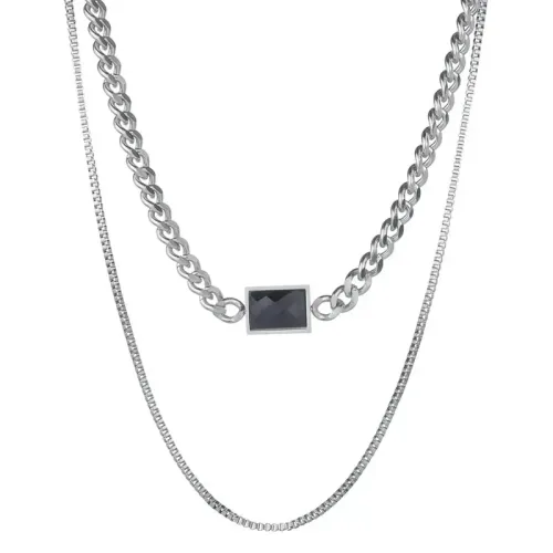 NTM3711 Black Sapphire Double Layered Necklace for Women Stainless Steel Clavicle Chain Jewelry
