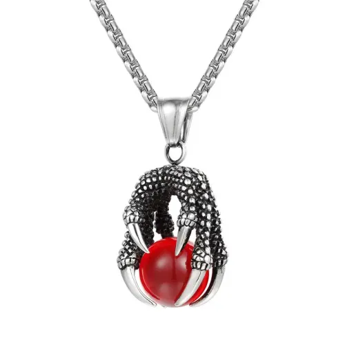 NTM2168 Dragon Claw Bead Pendant Necklace Stainless Steel Gemstone Claw Charm