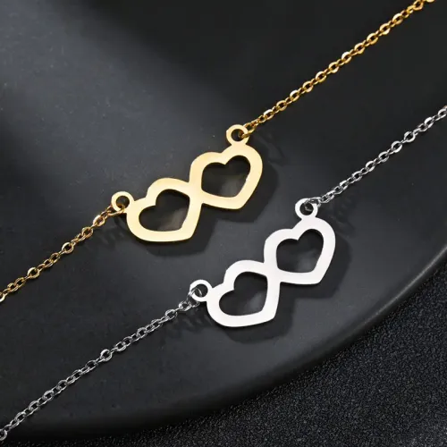 NTM1283 Golden Double Heart Necklace for Couples Vacuum Electroplated Love Pendant