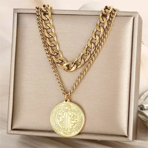 NTM2789 Double Layered Chunky Chain Necklace for Women Hip Hop Choker Style