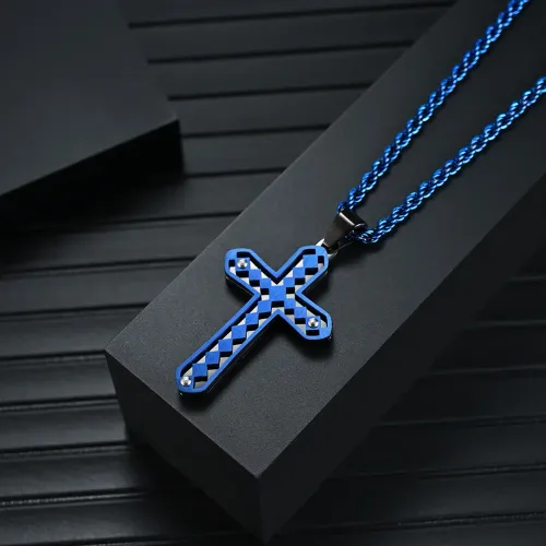 NTM1258 Men's Double Layer Hollow Cross Pendant Stainless Steel Chain Necklace