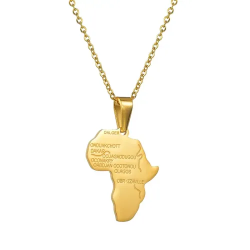 NTM3747 Gold Hip Hop African Map Necklace River Erosion engrave Pendant
