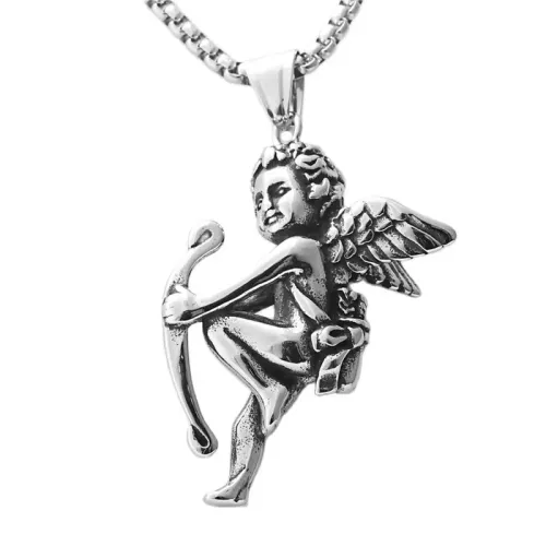 NTM1677 Angel Child Pendant Punk Stainless Steel Cherub Necklace